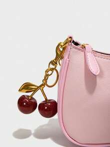 Nuevo bolso de moda clásico y versátil con diseño gráfico de letras, unicolor, material impermeable de PU, bolso de hombro, bolso de axila, adecuado para compras, decorado con colgante de ce - Rosa - Ver 5