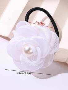 4 Pcs Girls Cute Faux Pearl Mesh Flower Hair Ropes, New Bohemia/Boho Flower Ponytail Holder Hair Tie Hair Accessory Set For Holiday Parties And Daily Use - Multicolor - View 8