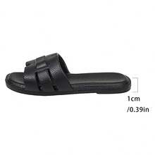 Sandalias tipo slide de mujer de color liso, ligeras, planas y sin cordones, para verano y playa, cómodas para vacaciones, zapatillas de mujer - Negro - Ver 7