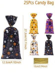 25/50/100 piezas Bolsas de dulces de Halloween, bolsas de regalo con patrones de calavera, calabaza, fantasma, bolsas de regalo de dulces, bolsas de recuerdos de fiesta, bolsas de aperitivos, bolsas de embalaje de regalos, decoración de Halloween, decoración de fiesta de Halloween, decoración de truco o de Halloween, decoración de feliz Halloween - Multicolor - Ver 12