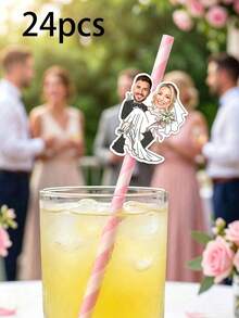 1/12/24/48pcs Personalized Wedding Party Straws - Custom Silhouette Photo, Comes With Straws And Fasteners For You To Install - Add Fun To Personalized Party Drink Decorations - Multicolor - View 13