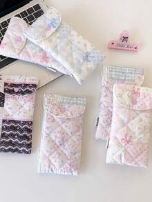 1 PC Floral Quilted Pencil Case – Large Capacity Stationery Organizer, Girly Student Pencil Box, Cute Bow Makeup Brush Pouch, Desktop Organizer Tube - Multicolor - View 2