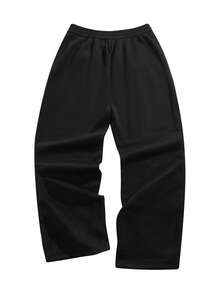 Men's Loose Casual Solid Color Straight Leg Pants, Versatile Casual Straight Leg Pants - Black - View 2