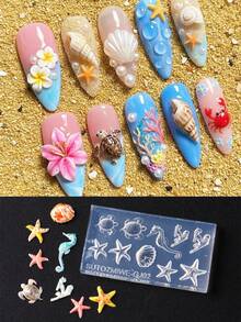 Summer Starfish Seahorse Nail Art Silicone Carving Mold Set Kawaii Turtle Shell Nail Stencil Template Mould Cartoon Stamping Plate Manicure Art Tools - Clear - View 6