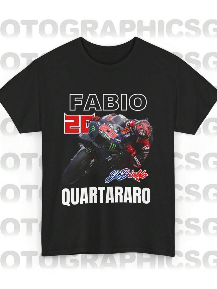 Unisex T-shirt i ren bomull, Fabio Quartararo 20-tröja Quartararo Grafisk Merchandise, Tee Champion Present Racing Fabio Quartararo Tryck Anpassad, sommar-t-shirt, blus, basplagg, toppar, Kreativ Design, Utomhuslek, Cool Stil, Rolig Design, Perfekt för utomhuslek. - Svart - Visa 1