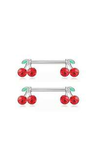2PCS Fashion Cute Cherry Plant Stainless Steel Nipple Rings Women Piercing Jewelry - Multicolor - View 2