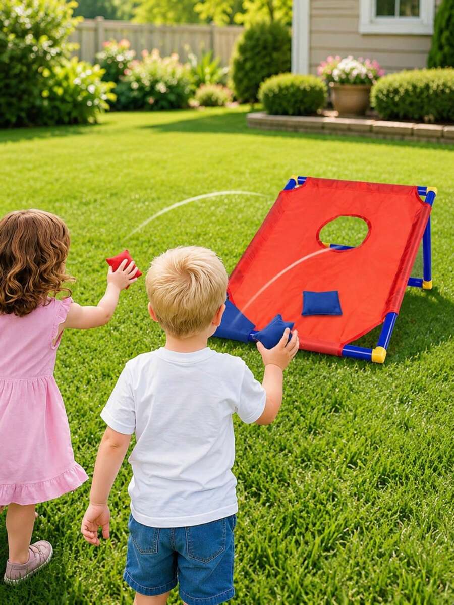 1 Set Portable Cornhole Toss Game Kit - Foldable, Durable And Portable, Suitable For Outdoor Parties, Camping And Backyard Entertainment - Includes 6 Corn Filled Bags, No Batteries Required, Available In Red And Blue - Multicolor - View 1