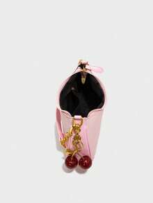 Nuevo bolso de moda clásico y versátil con diseño gráfico de letras, unicolor, material impermeable de PU, bolso de hombro, bolso de axila, adecuado para compras, decorado con colgante de ce - Rosa - Ver 8
