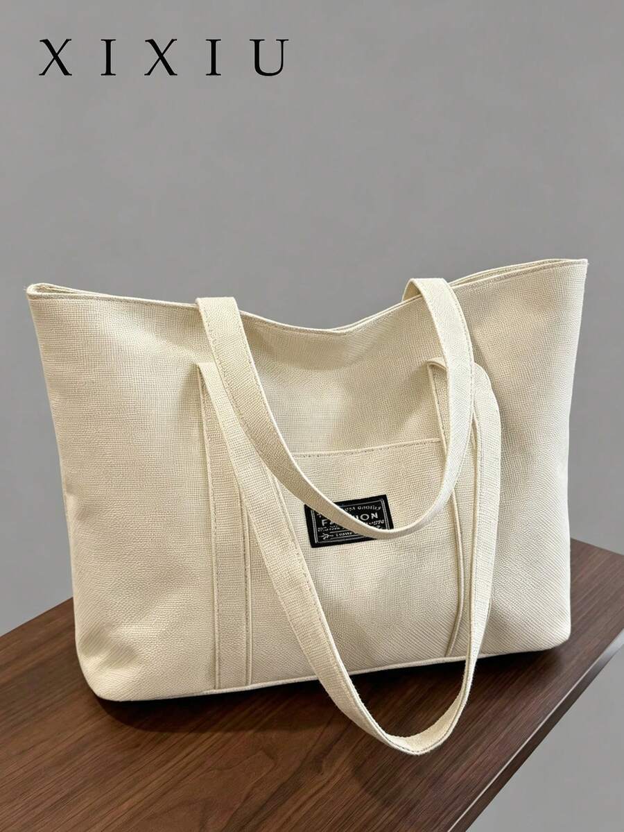 Túi xách đeo vai unisex thời trang màu trơn bằng da PU, phù hợp cho các dịp thường ngày, đi làm, mua sắm, du lịch và các sự kiện khác. - trắng - Xem 1