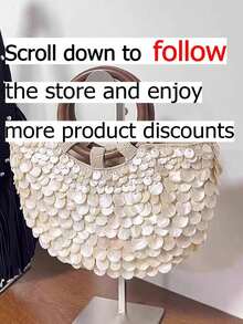 Lässiger Urlaubsstil beige Muschelmuster Quasten Shopper, mit Holzring Griff und handgefertigtem Muschelperlen Design. Ideal für Mädchen, die Urlaubsstil lieben. Geeignet für Strandurlaub, Ausflüge an die Küste, tropische Reisen, Wochenendtrips und verschiedene andere Anlässe. - Beige - Übersicht 3