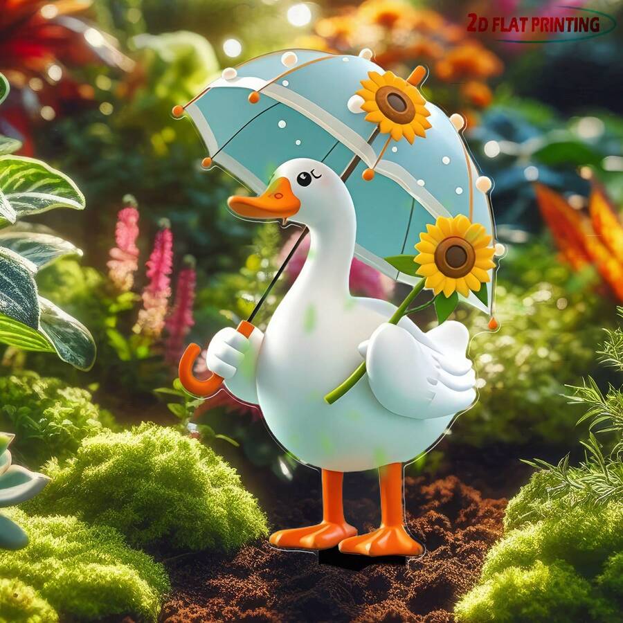 可愛鴨子家庭花園插樁 | 俏皮白色金屬夏季庭院藝術品,送給爸爸的仙女花園裝飾,讓鄰居微笑,耐候免電戶外禮物,適合父親節畢業禮,現貨可發 - 迷人鴨 - 查看 1