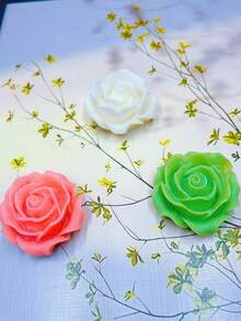 1 pièce Moule à bougie en silicone #3 en forme de rose, forme de fleur exquise, antiadhésif, réutilisable, convient pour les bougies d'aromathérapie, le plâtre, la résine, la décoration romantique DIY pour la maison, les fournitures d'artisanat pour la Saint-Valentin - Un-blanc - Voir 5