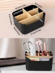 1 pieza Caja organizadora de cables de madera de bambú, organizador de cables de datos, caja de almacenamiento de cables de alimentación, caja de clasificación, estante de cables de computadora, caja de enchufes - Multicolor - Ver 11