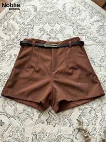 Set Of 3 Women's High-Waisted Tailored Shorts + 1 Free Belt - 1個棕色 1個黑色 1個白色 - 查看 2
