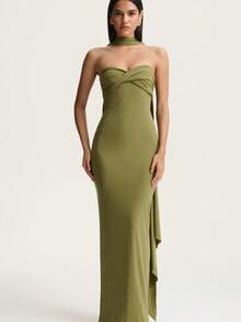 Vestido Halter con Cintas y Entrelazado Espalda Descubierta Nuevo - Verde - Ver 1
