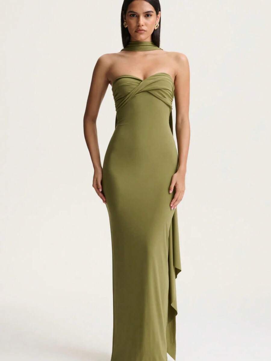 Vestido Halter con Cintas y Entrelazado Espalda Descubierta Nuevo - Verde - Ver 1