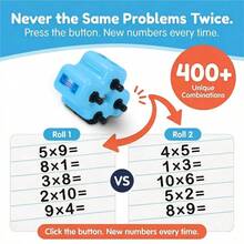 4-In-1 Math Roller Stamp For Math Teachers, Addition, Subtraction, And Multiplication Practice Tool, Math Roller Stamp For Children Ages 5-9, Classroom And Home Use, Math Gift For Kids, Golden Egg - Blue - View 5