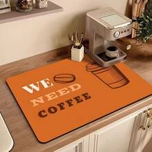 1pc "We Need Coffee" Retro Orange Coffee Drying Mat, Non-Slip Water-Absorbent Quick-Dry Countertop Pad, Stain-Resistant & Easy-To-Clean Kitchen Mat, Waterproof Aesthetic Rug For Coffee Bar, Dish Drying & Home Coffee Station, Protects Countertop From Spills And Stains - Multicolor - View 11