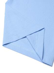 Women's Fashion Polyester Wide Leg Pants, Drawstring Waist Ruched Decor, Non-Stretch Fabric - Blue - View 4