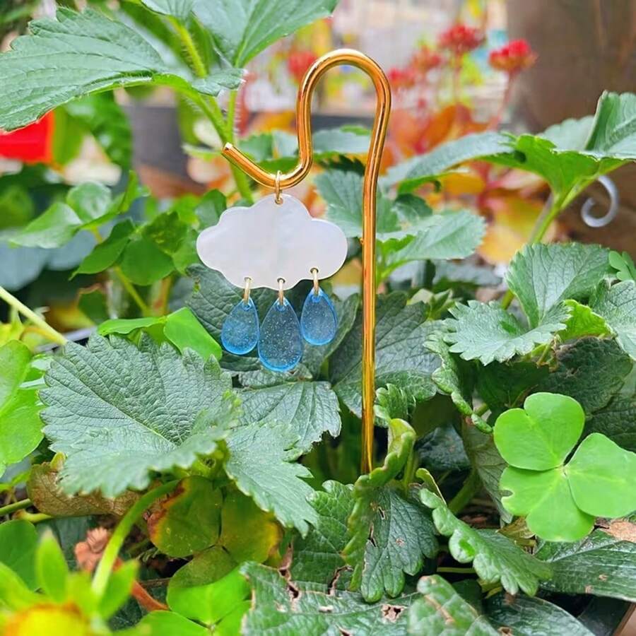 Ensemble 2/4 pièces Élégant Nuages et Gouttes de Pluie, Ensemble de décoration de jardin, décoration de table intérieure pour plantes, support de croissance des plantes, piquets de plantes et piquets de sol pour décoration suspendue, ajouts de plantes d'intérieur, monde merveilleux magique - Plusieurs styles - Voir 1