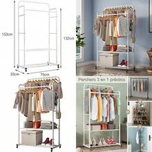 Percheros para Ropa con Ruedas Perchero para Colgar Ropa con Estante de Almacenamiento Inferior Perchero Móvil Vertical Percha de Doble Barra Percha con Rieles Dobles Soporte de Riel de Ropa - Blanco - Ver 1