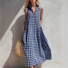 2026 Summer New Loose Comfortable Sleeveless Plaid Women's Dress - Blue - View 2