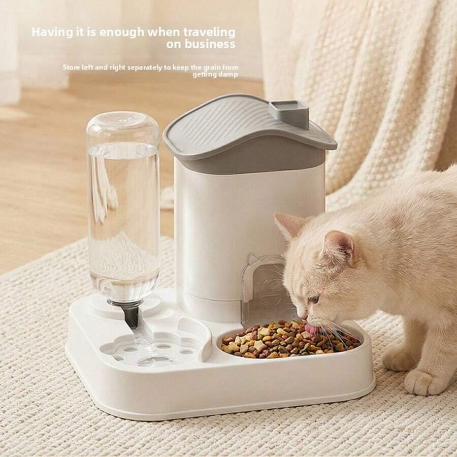 2-In-1 Automatic Pet Food And Water Dispenser, Large Capacity Gravity Feeder With Detachable Bowl, Easy-Clean Feeding Station For Cats And Small Dogs - 500ml - View 1