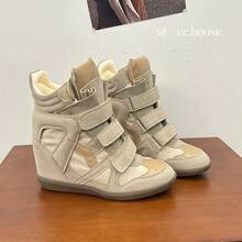 Hidden Wedge Sneakers For Women Retro High Top Platform Trainers Fashion Suede Panelled Chunky Shoes Casual Streetwear - 軍綠 - 查看 7