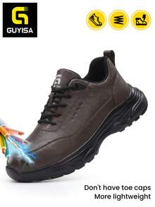 GUYISA 10KV绝缘黑色经典安全鞋，柔软舒适的橡胶鞋底工作鞋，经久耐用，穿着舒适！ - 棕色 - 查看 1