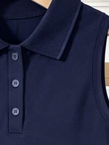 New Cute Donut Embroidery Polo Collar Dress, Sweet Summer Daily Outfit, Suitable For School, Vacation, Shopping And Sports And Other Occasions. - Navy Blue - View 4