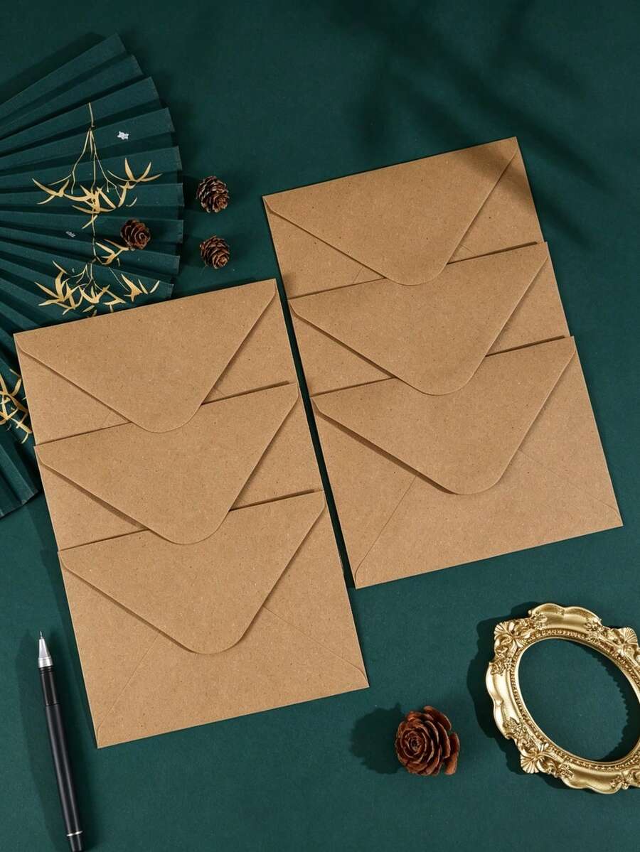 300pcs, Vintage Kraft Paper Envelopes Solid Color Minimalist Invitation Envelopes Business / Handwritten Letter Storage Bags, Thick Texture Postcard Storage Bags Vintage Style Handwritten Letter Envelopes, Universal Invitation / Greeting Card / Ticket Storage Envelopes Multiple Sizes Available, Minimalist Design Customizable DIY Greeting Cards
