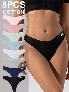 8Pcs/Set Tangas Para Mujer Women's Cotton Thongs Panties Comfortable Underwear Breathable Lingerie - 彩色 - 查看 1