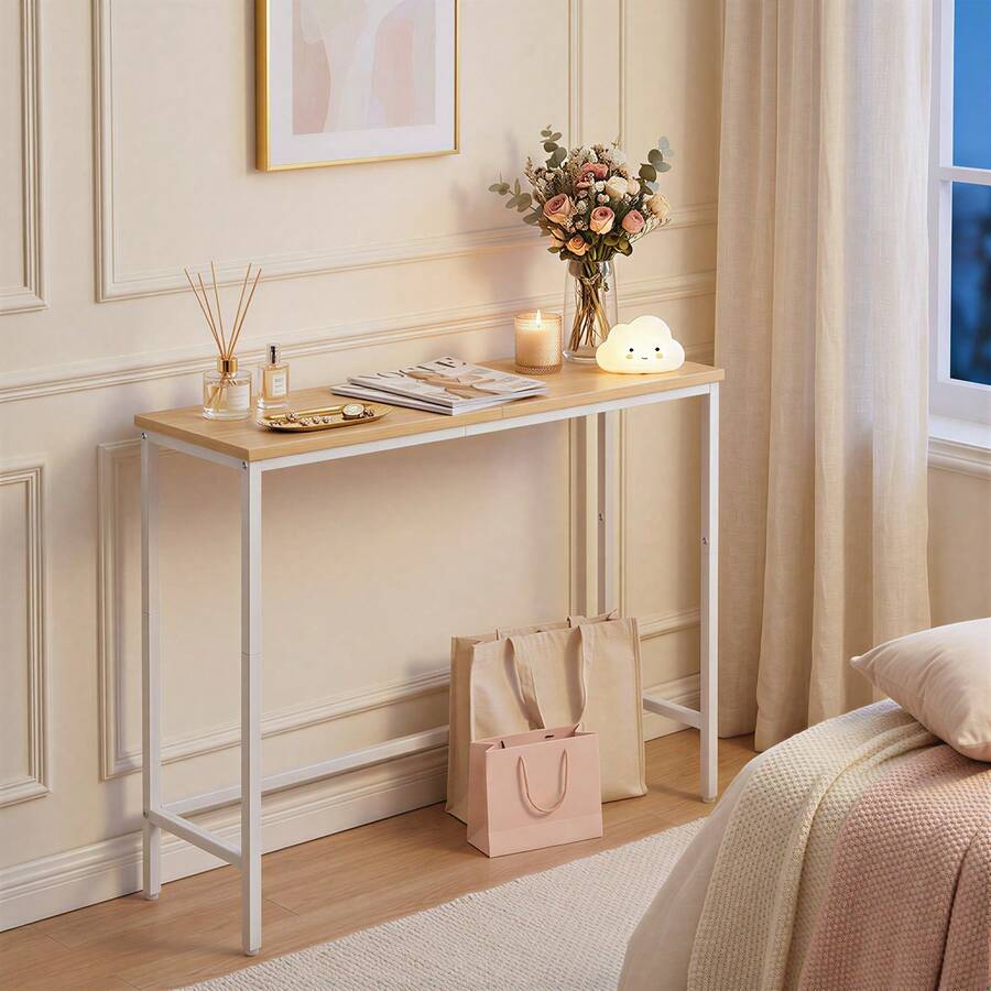 Narrow Console Table, 75 Cm Side Table, Hall Table, Small Exhibition Table, Sofa Table For Small Space, For Entrance, Hallway - Wood Color - View 1