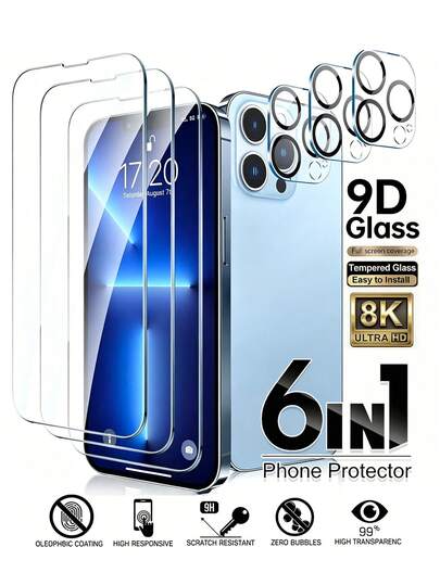 MSRI 6in1, 3pcs Tempered Glass Screen Protector + 3pcs Glass Lens Protector, Dual Protection For Phone, Compatible With Phone Case, 4K Transparent High Definition, Scratch Resistant And Anti-Collision, Hydrophobic And Anti-Fingerprint, Compatible With IPhone17e/17 Pro Max/17 Pro/17Air/17/16 Pro Max/16 Pro/16 Plus/16/15 Pro Max/15//14/13/12/11 And Other Models.