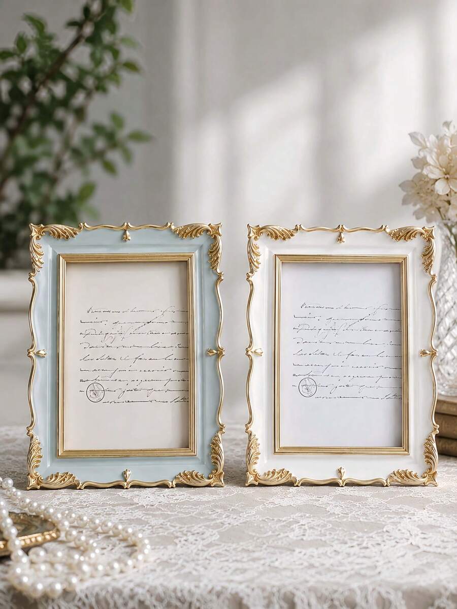 1 pieza Marco de fotos decorativo con forma ovalada y borde floral dorado vintage, marco ornamentado de estilo clásico europeo para decoración del hogar y exhibición de fotos - Multicolor - Ver 1