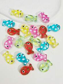 10pcs Cute Candy Color Transparent Fish Beads, Colorful Polka Dot Fish Beads, Colorful Striped Fish Beads, DIY Jewelry Making And Decoration Beads, Suitable For Earrings, Necklaces, Keychains, Bag Decorations - Fish - View 1