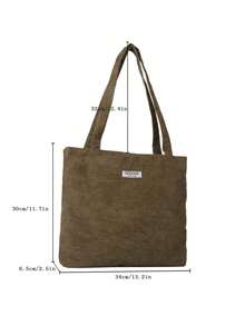 Corduroy Solid Color Shoulder Tote Bag - Green - View 5