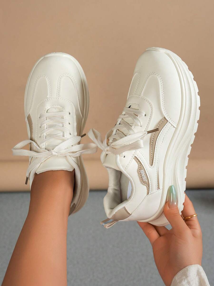 Giày thể thao nữ casual 2024 xuân/hè mẫu mới, da mềm, đế dày tăng chiều cao, chunky, lưới thoáng khí, giày chạy bộ thể thao siêu hot - Màu Khaki - Xem 1