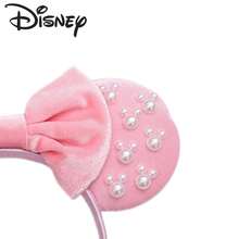 Disney Pink Velvet Minnie Mouse Headband With Pearl Decor Bow, Theme Park Photo Accessory, Birthday Gift - View 5