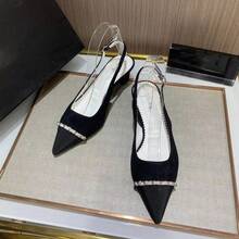 Sandales à talons bobines , escarpins à talons épais et bout ouvert, escarpins à bout pointu à la française pour femme - Noir - Voir 3