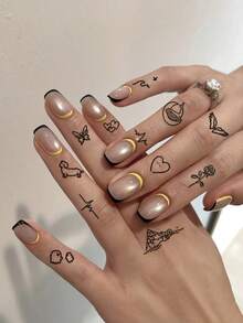 STARTTOOS 2PCS Mini Personalized Small Pattern Y2K Finger Tattoo Stickers, DIY Finger, Behind Ear, Shoulder, Neck, Collarbone Carnival Party Holiday Gift Body Skin Waterproof Realistic Tattoo Stickers - Black - View 3