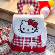SANRIO 1件 Hello Kitty 女款後背包，學生上學包，旅行包，大學風撞色輕量學生包，休閒日常包 - 紅色 - 查看 2
