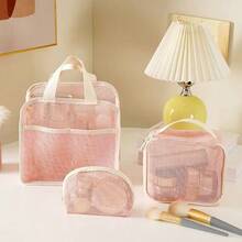 Bolsa de maquillaje de malla transparente para mujer, de doble capa, gran capacidad, de alta calidad, para viaje, cosméticos y artículos de tocador - Multicolor - Ver 1