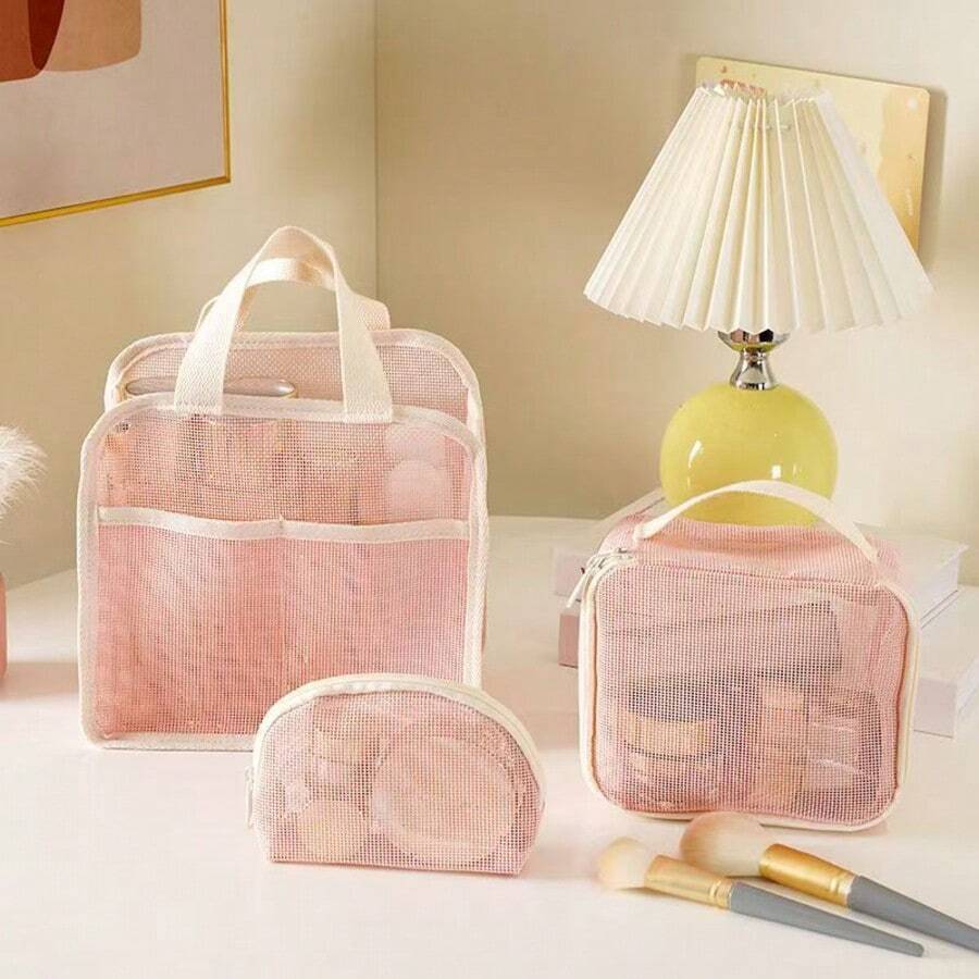 Bolsa de maquillaje de malla transparente para mujer, de doble capa, gran capacidad, de alta calidad, para viaje, cosméticos y artículos de tocador - Multicolor - Ver 1