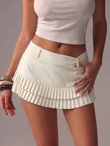 Summer Casual Women's Pleated Low-Waist Versatile Mini Skirt Y2K Style - Apricot - View 4