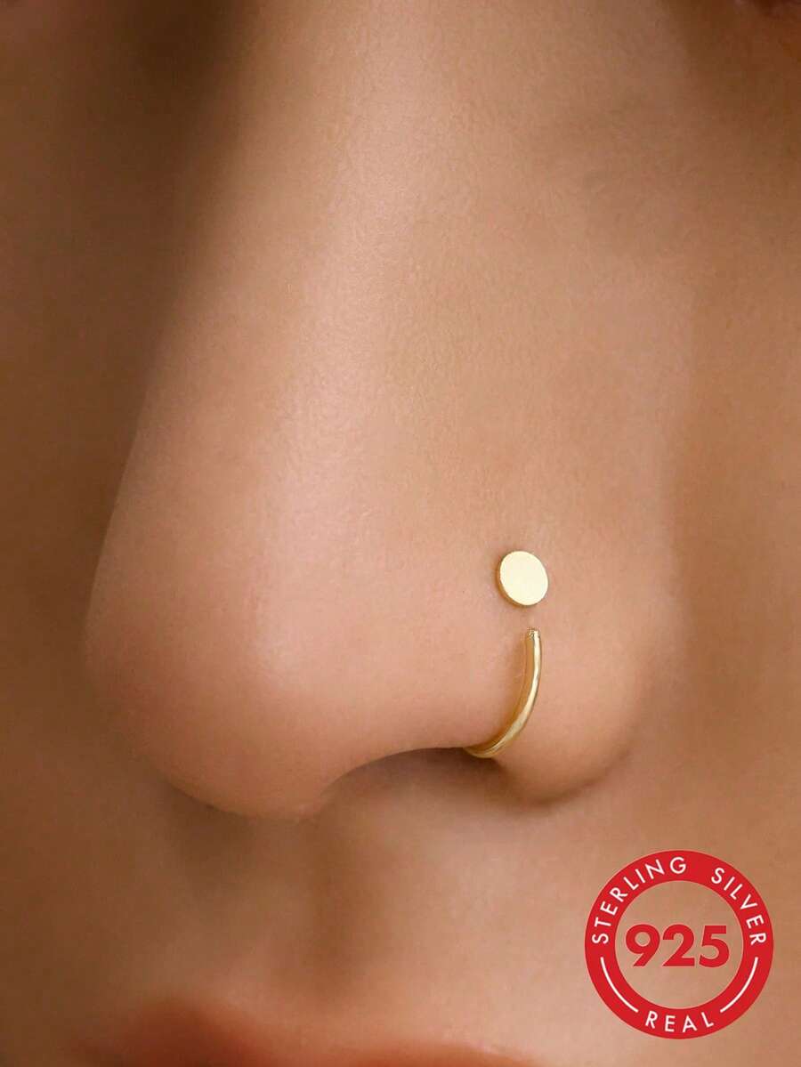 1pc 925 Sterling Silver Small Circular Nose Ring/Nose Stud/Gold Nose Ring/Silver Nose Ring/Nose Hoop/Ear Cartilage Hoop/Ear Cuff/Tragus Hoop/Small Earring - Round Nose Stud - View 1