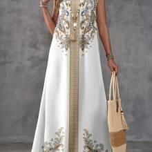 dagjydgfyja  Vestido largo con estampado floral de escote en V, elegante y casual, tallas grandes, adecuado para primavera/verano, vacaciones - Multicolor - Ver 4