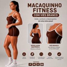 Women's Fitness Jumpsuit, Sporty, Polyamide, Zero Transparency, Sizes S, M, L, XL, Gym, Running, Crossfit, Yoga, Swimming, Casual Fashion - 鏽棕色 - 查看 2
