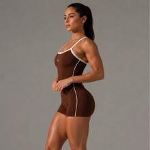 Women's Fitness Jumpsuit, Sporty, Polyamide, Zero Transparency, Sizes S, M, L, XL, Gym, Running, Crossfit, Yoga, Swimming, Casual Fashion - 鏽棕色 - 查看 3
