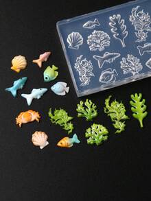 FULL BEAUTY 3D海洋主題美甲矽膠模具，海洋生物設計美甲配件製作模具，包含魚、螃蟹、貝殼、珊瑚、海藻圖案，透明柔軟美甲樹脂鑄造模具，DIY手工美甲裝飾，夏季海灘美甲設計美甲配件用品 - 無色 - 查看 3